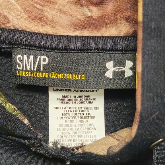 UNDER ARMOUR Hoodie Mens Small Black Camo Logo Storm Fleece Pullover Long Sleeve - Picture 4 of 8